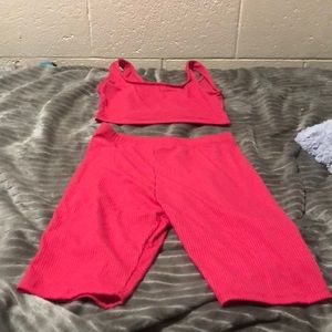 2 piece tank top and biker shorts.